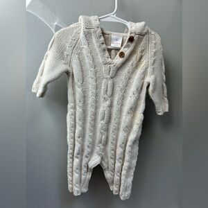 Hanna Andersson Wool/Cotton Cable Knit Hooded Romper